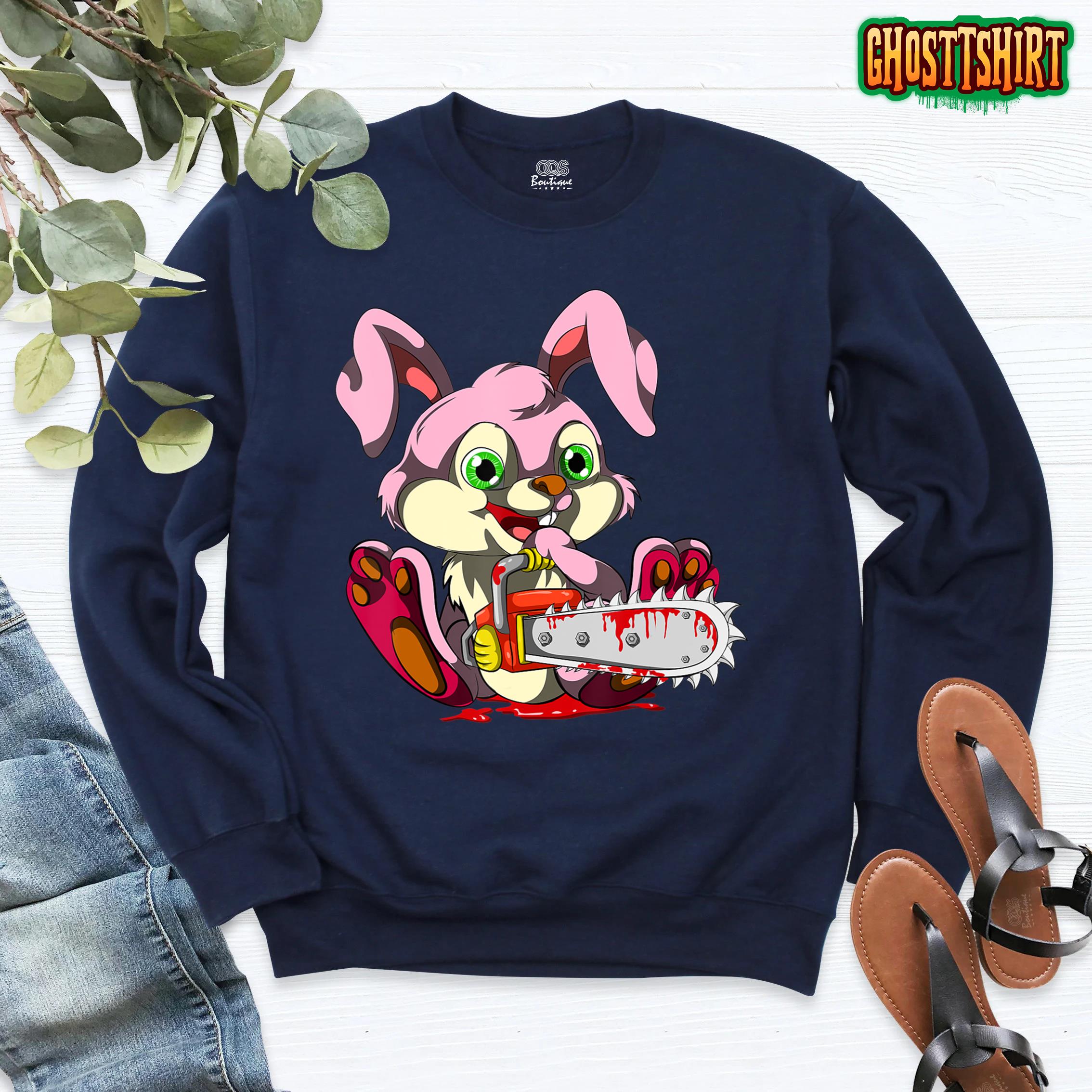 Bloody Chainsaw Bunny Halloween Horror Rabbit T-Shirt