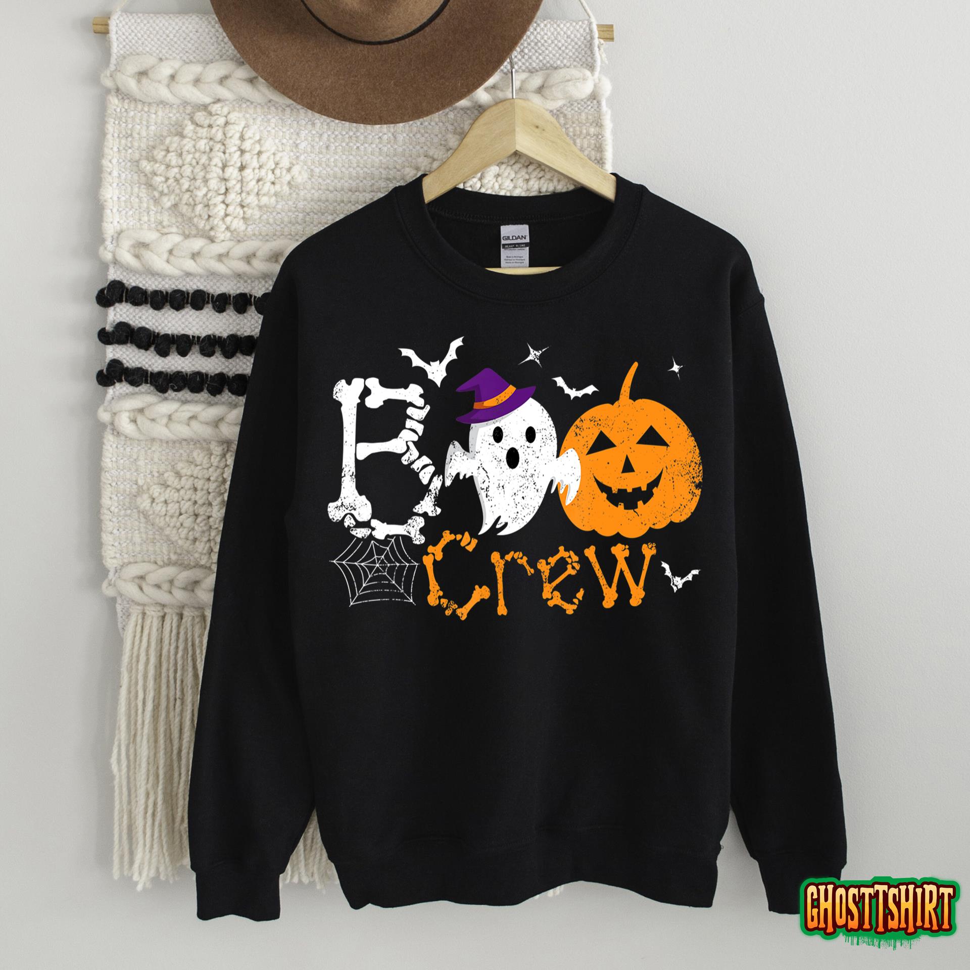 Boo Crew Lazy Halloween Costume Funny Ghost Pumpkin Bones T-Shirt