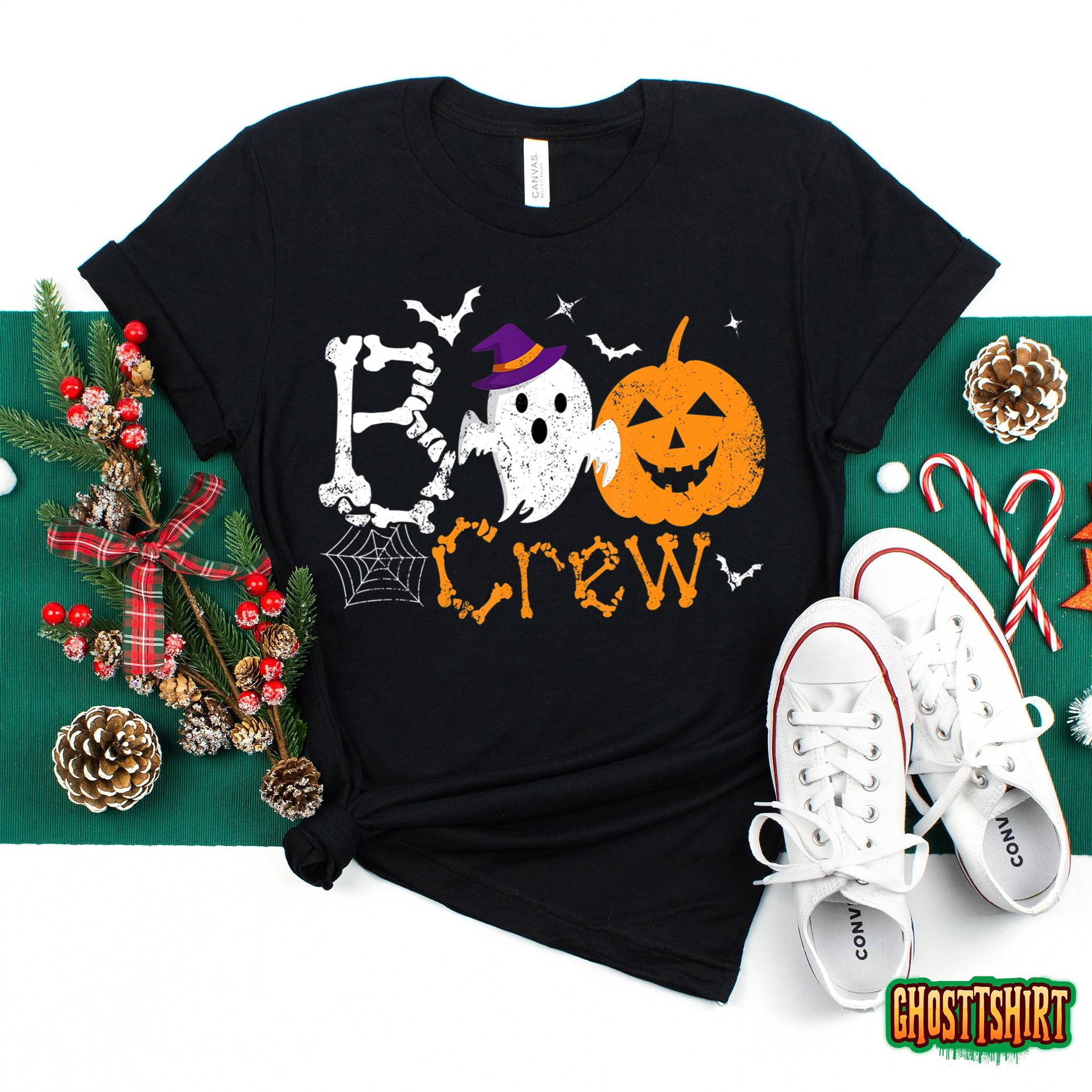 Boo Crew Lazy Halloween Costume Funny Ghost Pumpkin Bones T-Shirt