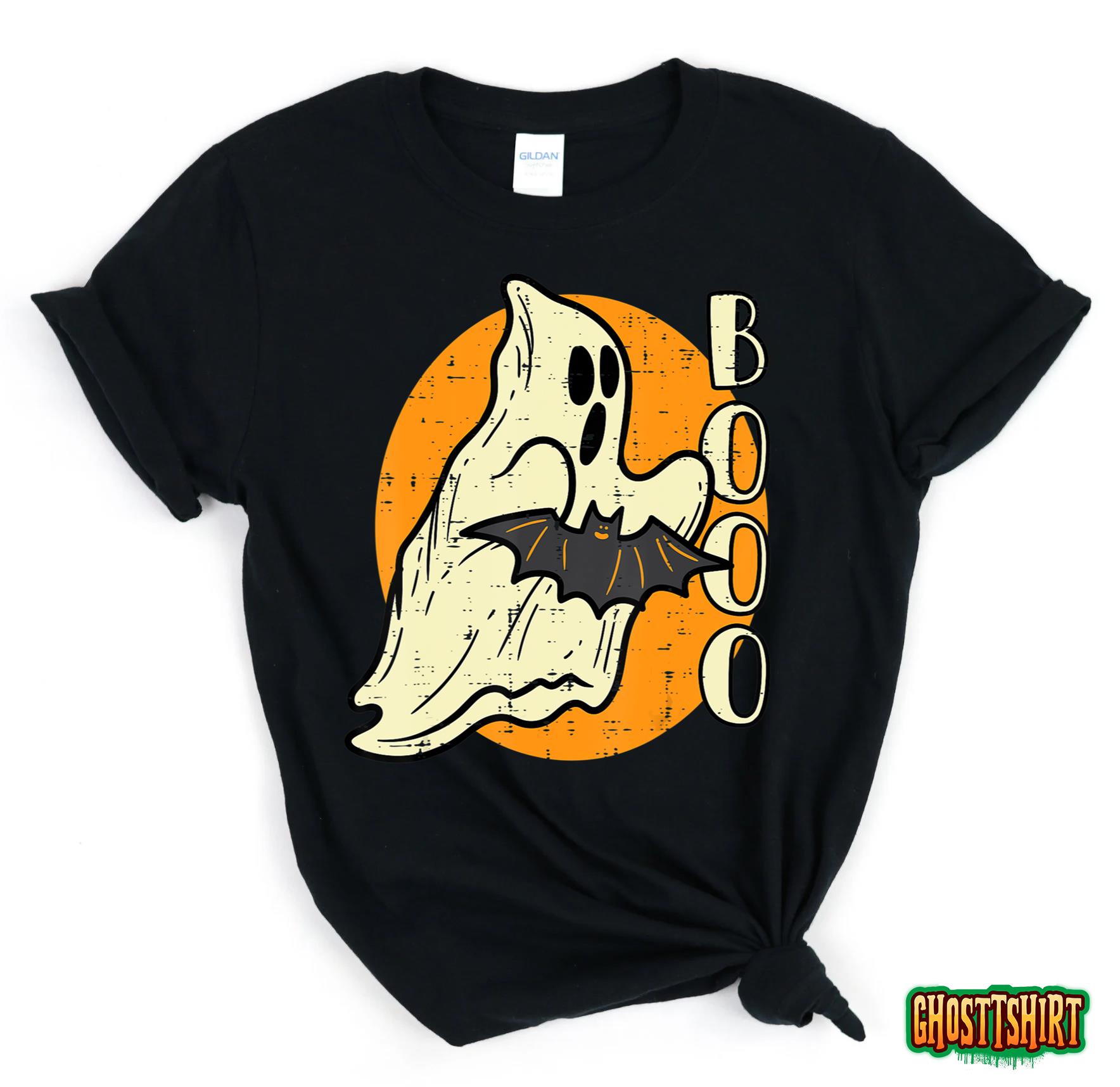 Boo Ghost Bat Retro Vintage Groovy Halloween Men Women Kids T-Shirt