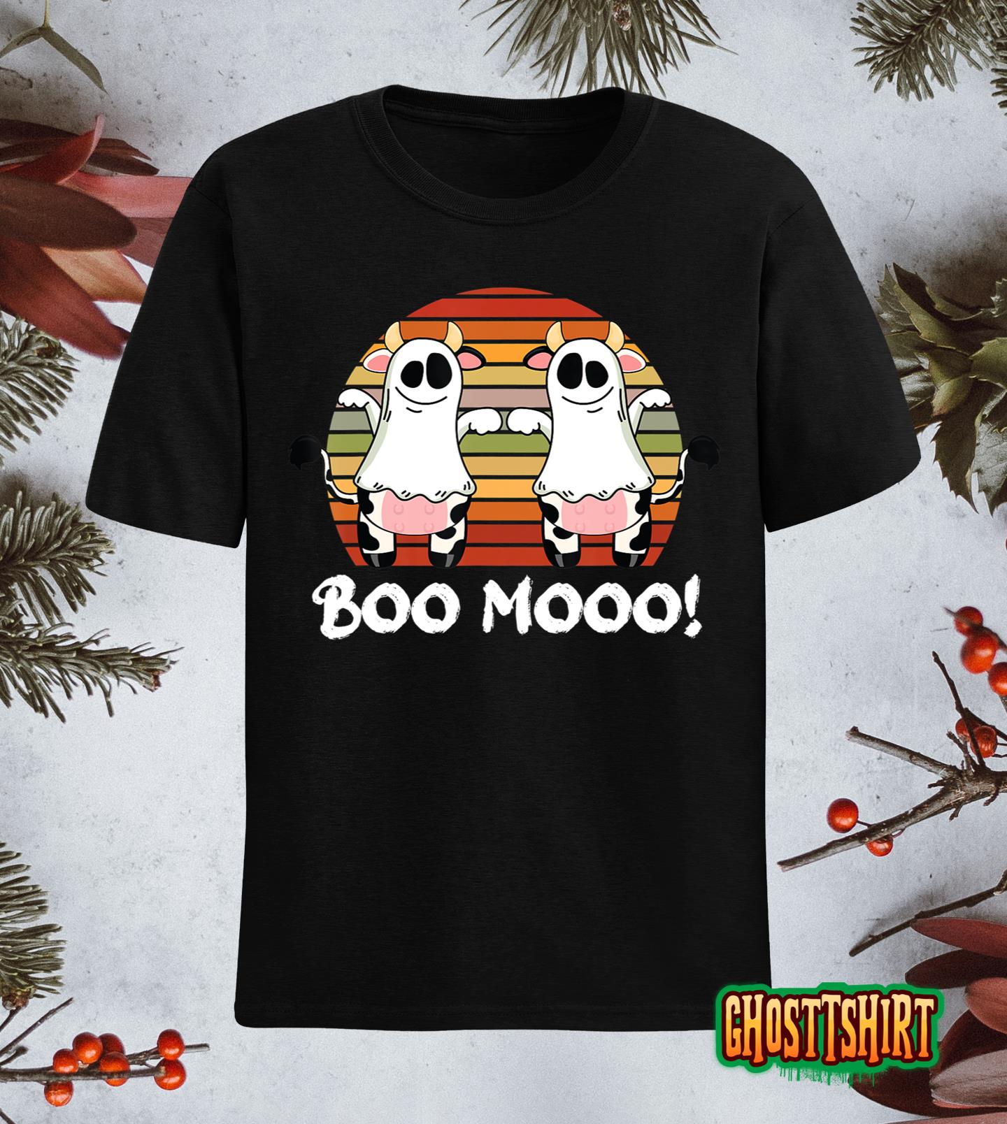 Boo Moo Lazy Halloween Costume Funnny Ghost Cow Farm Animal T-Shirt