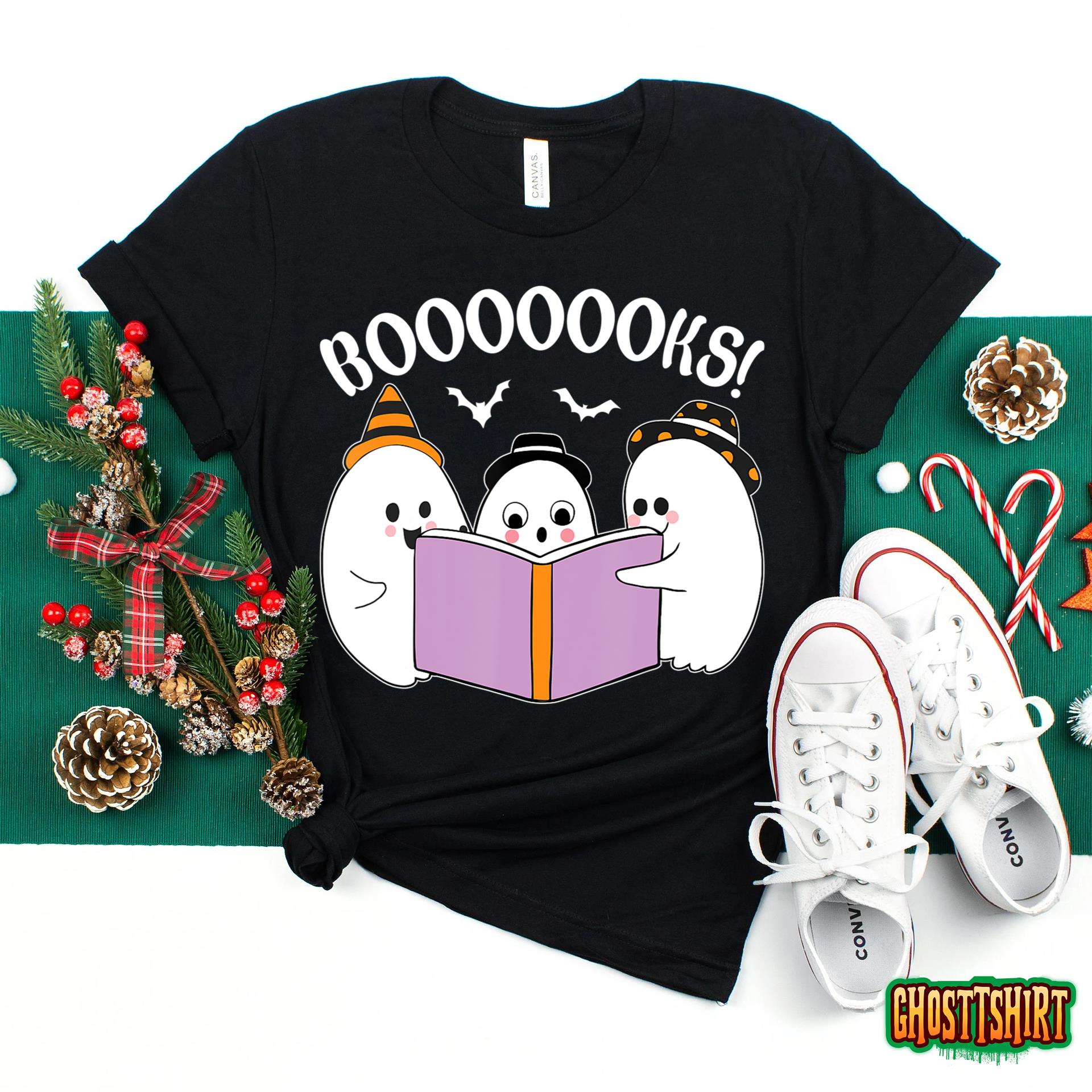 Boooks Halloween Teacher Funny Ghost Reading Costume T-Shirt