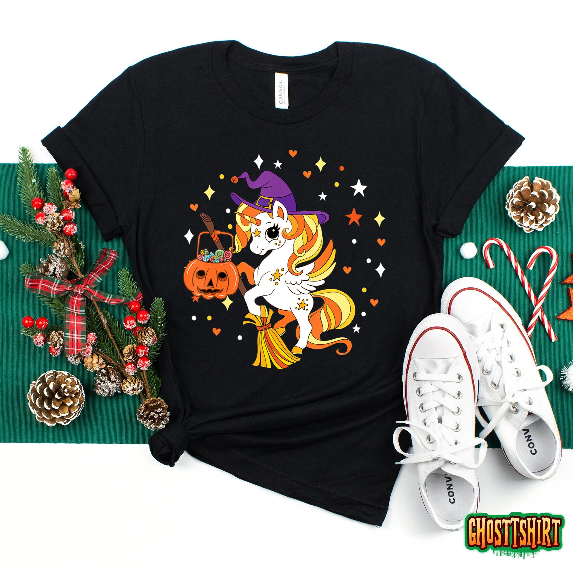 Candy Corn Unicorn Girls Women Kids Cute Halloween Costume T-Shirt