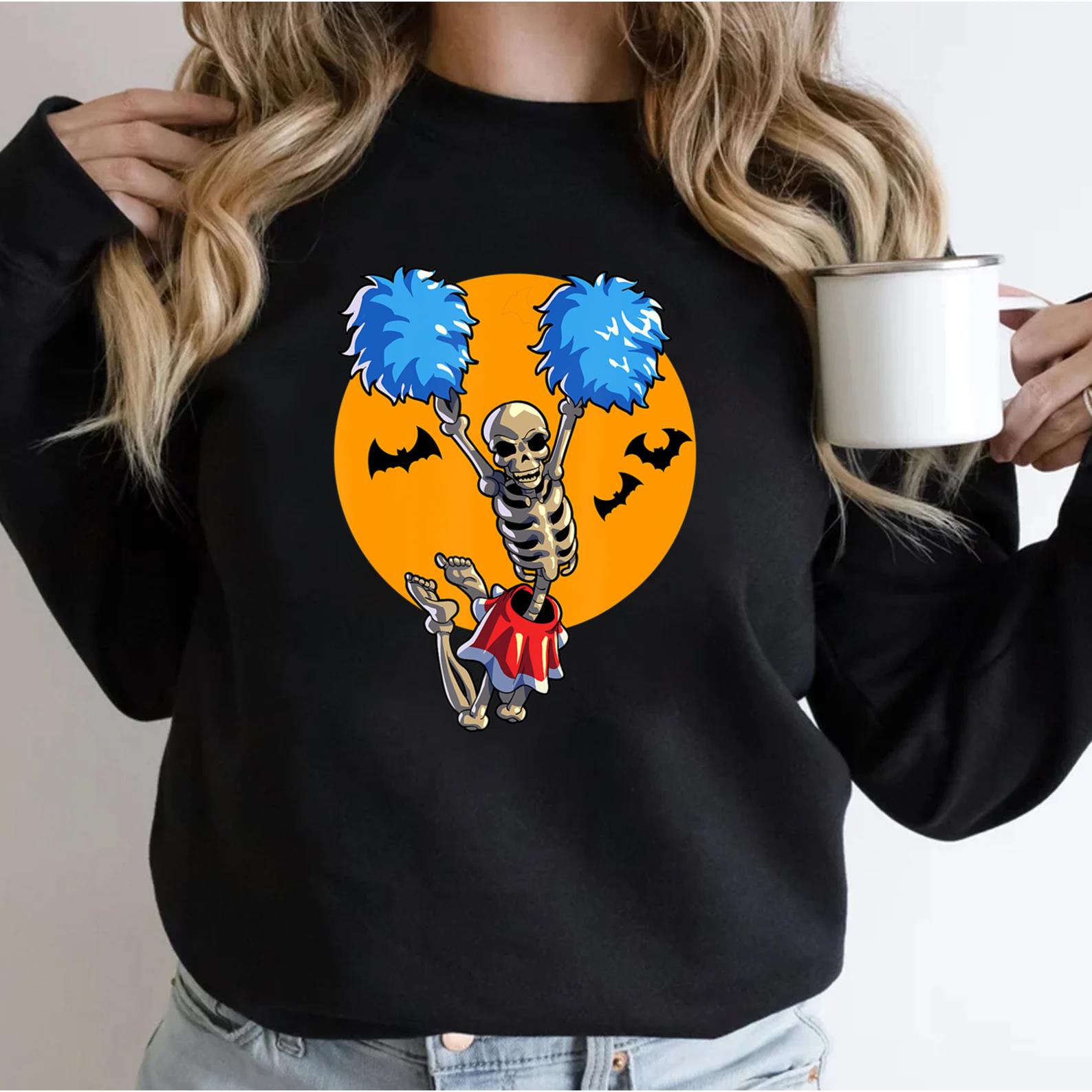 Cheerleading Skeleton Halloween Cheer Mom Girls Womens Cheer Sweatshirt