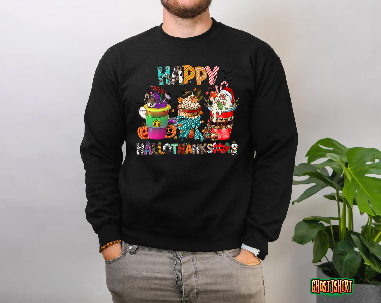 Coffee Halloween Thanksgiving Christmas Happy Hallothanksmas T-Shirt Coffee Halloween Thanksgiving Christmas Happy Hallothanksmas T-Shirt