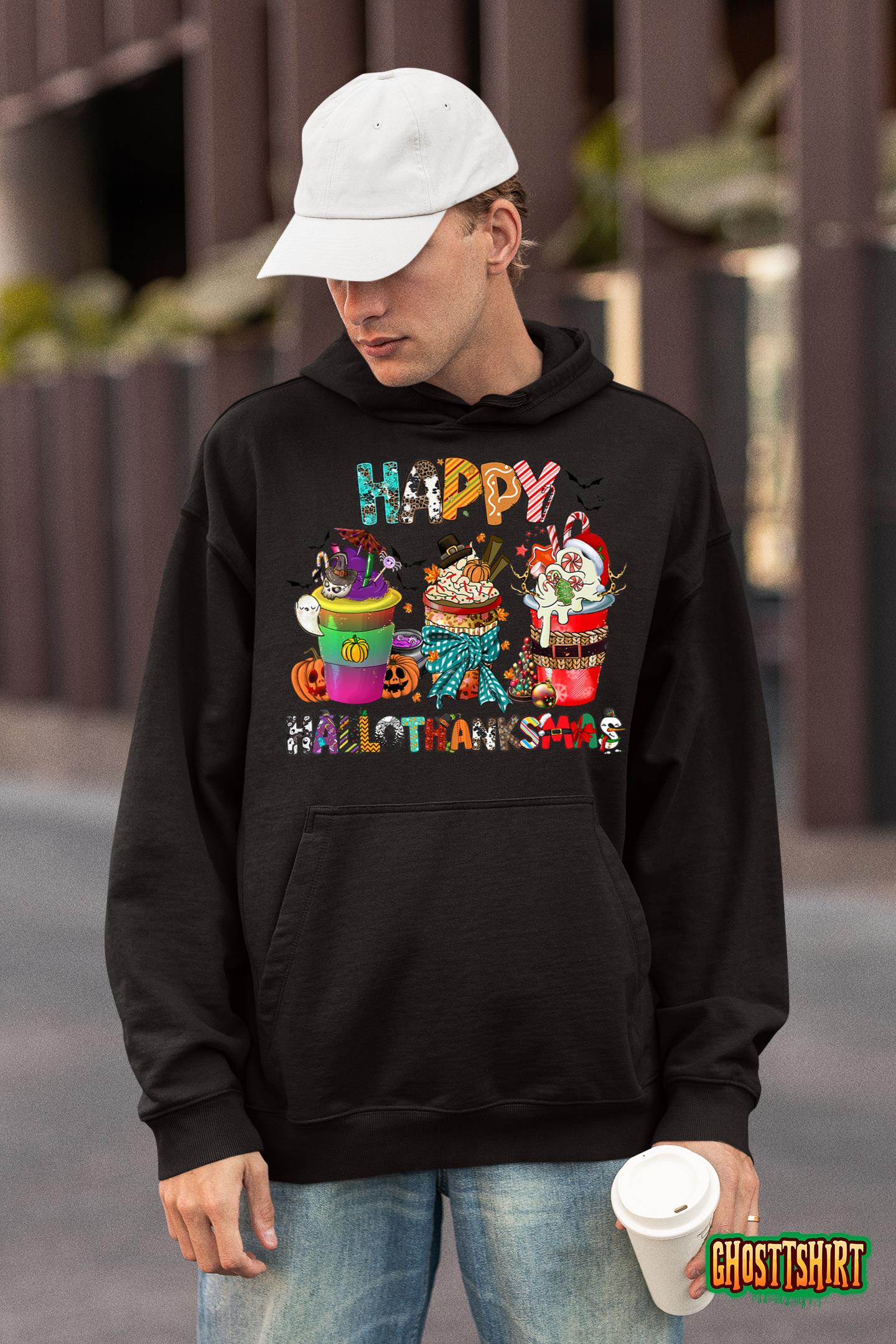 Coffee Halloween Thanksgiving Christmas Happy Hallothanksmas T-Shirt Coffee Halloween Thanksgiving Christmas Happy Hallothanksmas T-Shirt