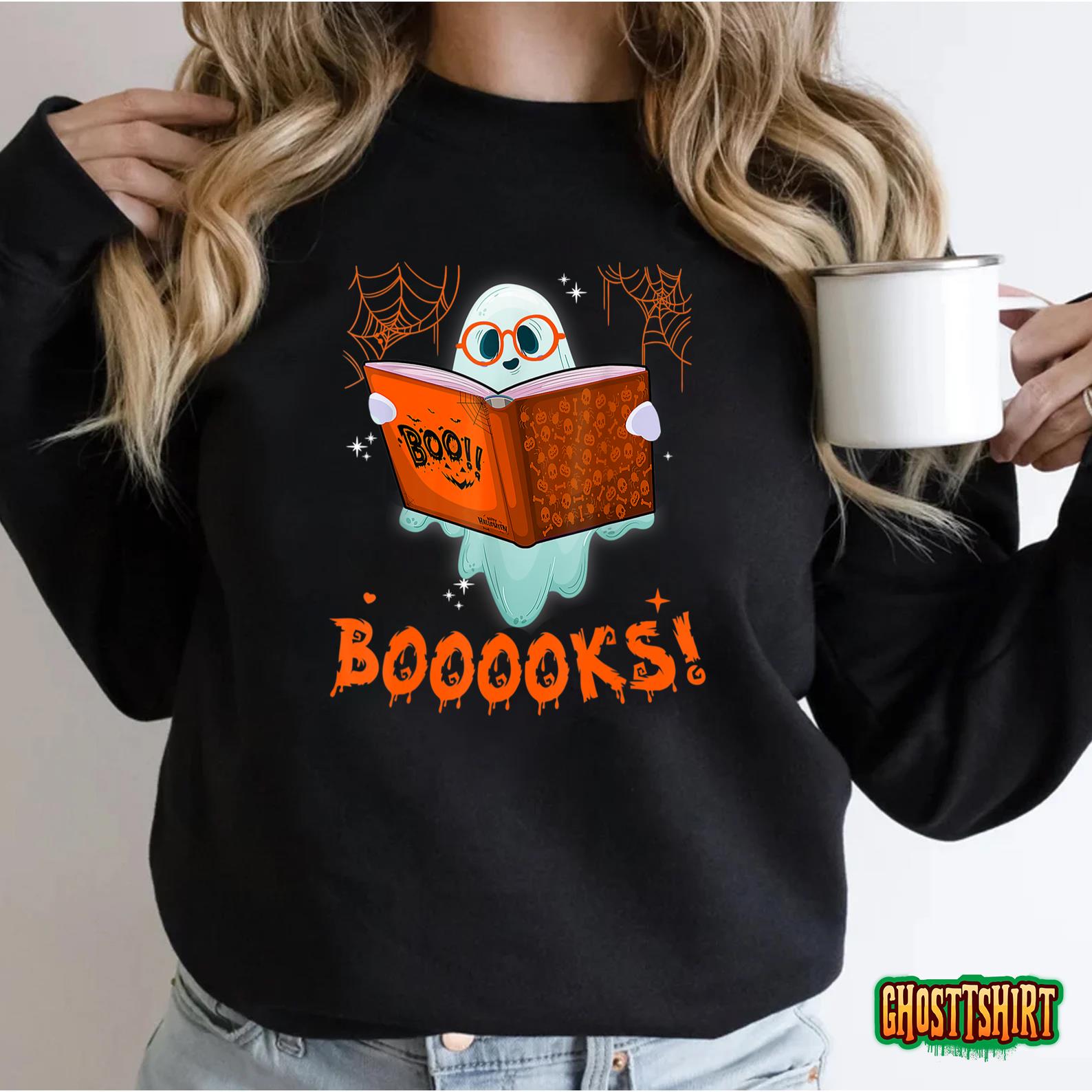 Cute Booooks Ghost Halloween Teacher Librarian Book Reading T-Shirt