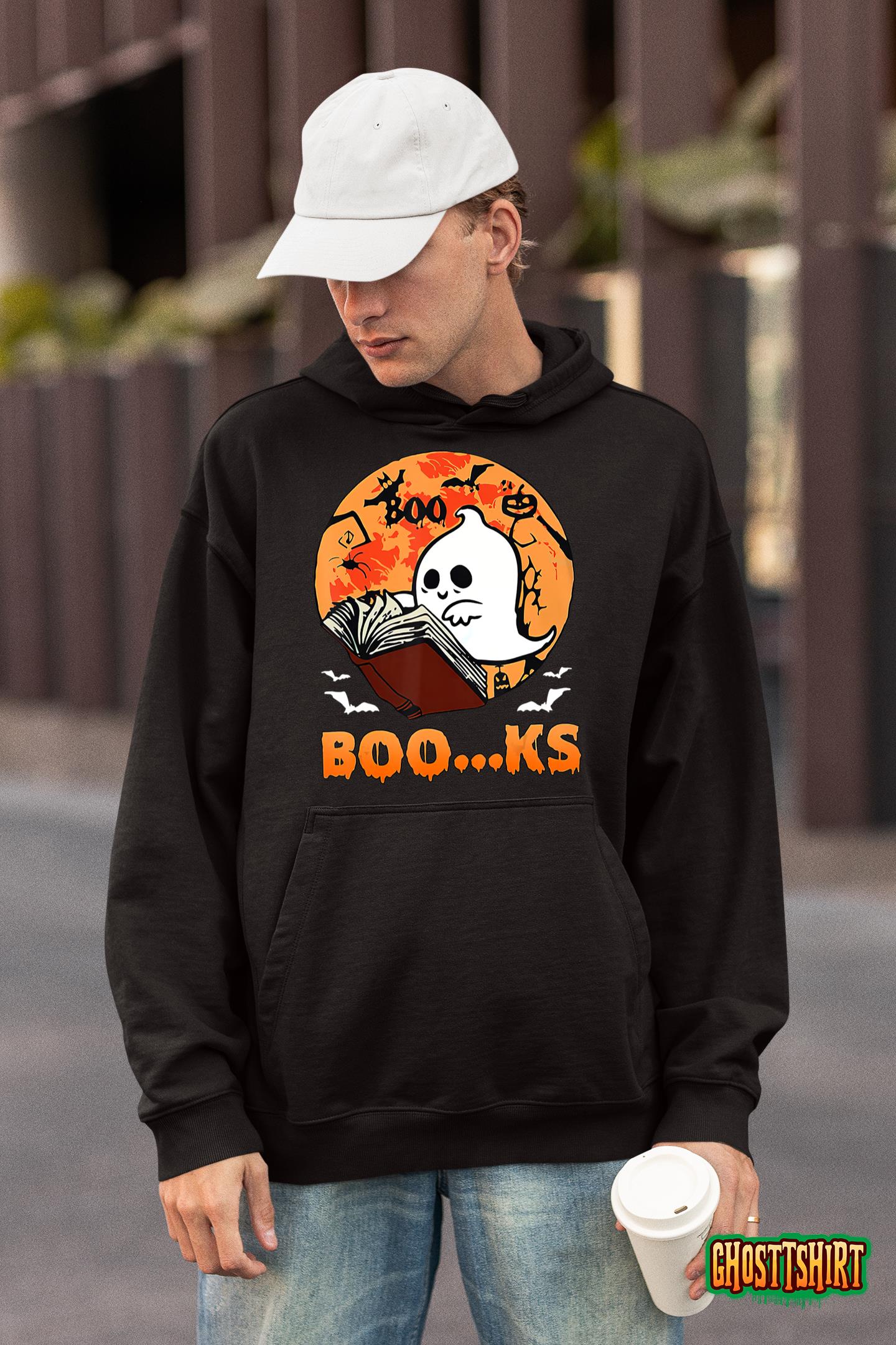 Cute Ghost Book Reading Halloween Teacher Top Hoodie