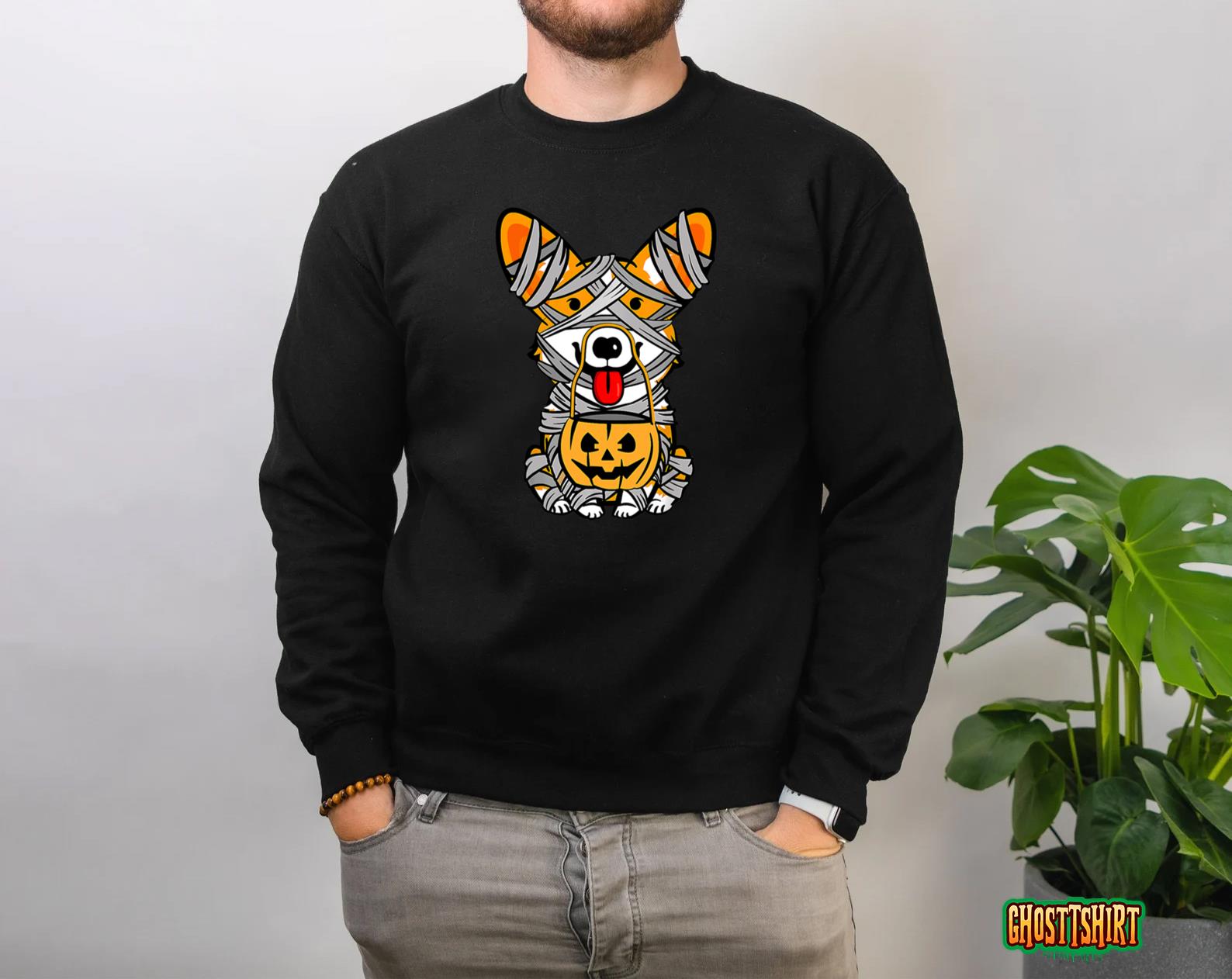 Cute Halloween Costume Welsh Corgi Mummy Dog Lover Design Pullover T-Shirt