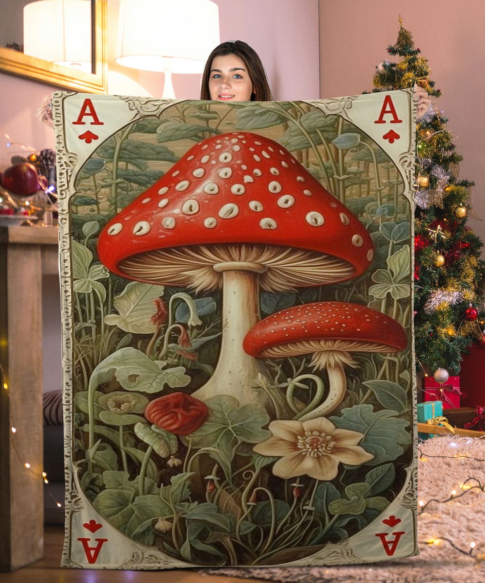 Aces Of Spades Mushroom Card Mushroom Blanket