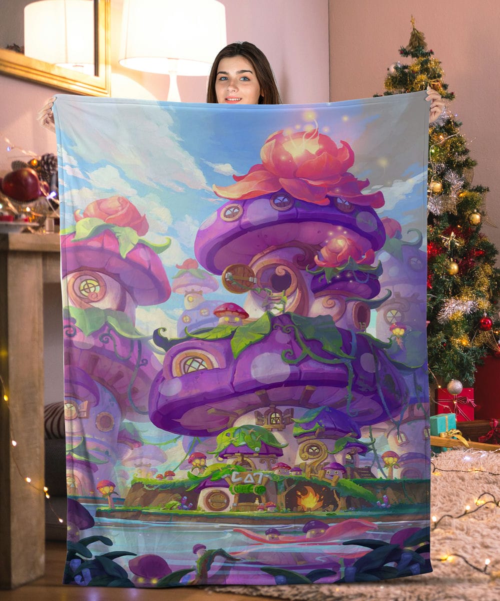 Beautiful Mushroom House Mushroom Blanket