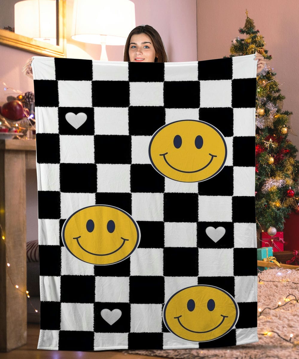 Black & White & Yellow Smiley Face Smiley Face Blanket