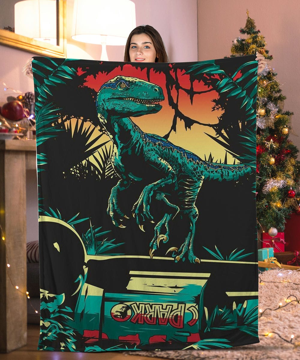 Blue Jurassic Park Dinosaur Blanket