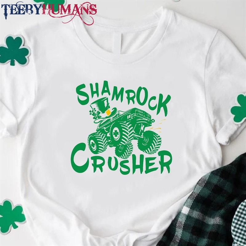 Boys Shamrock Crusher Shirt St Patricks Day Truck Tee Irish Sweatshirt Unisex