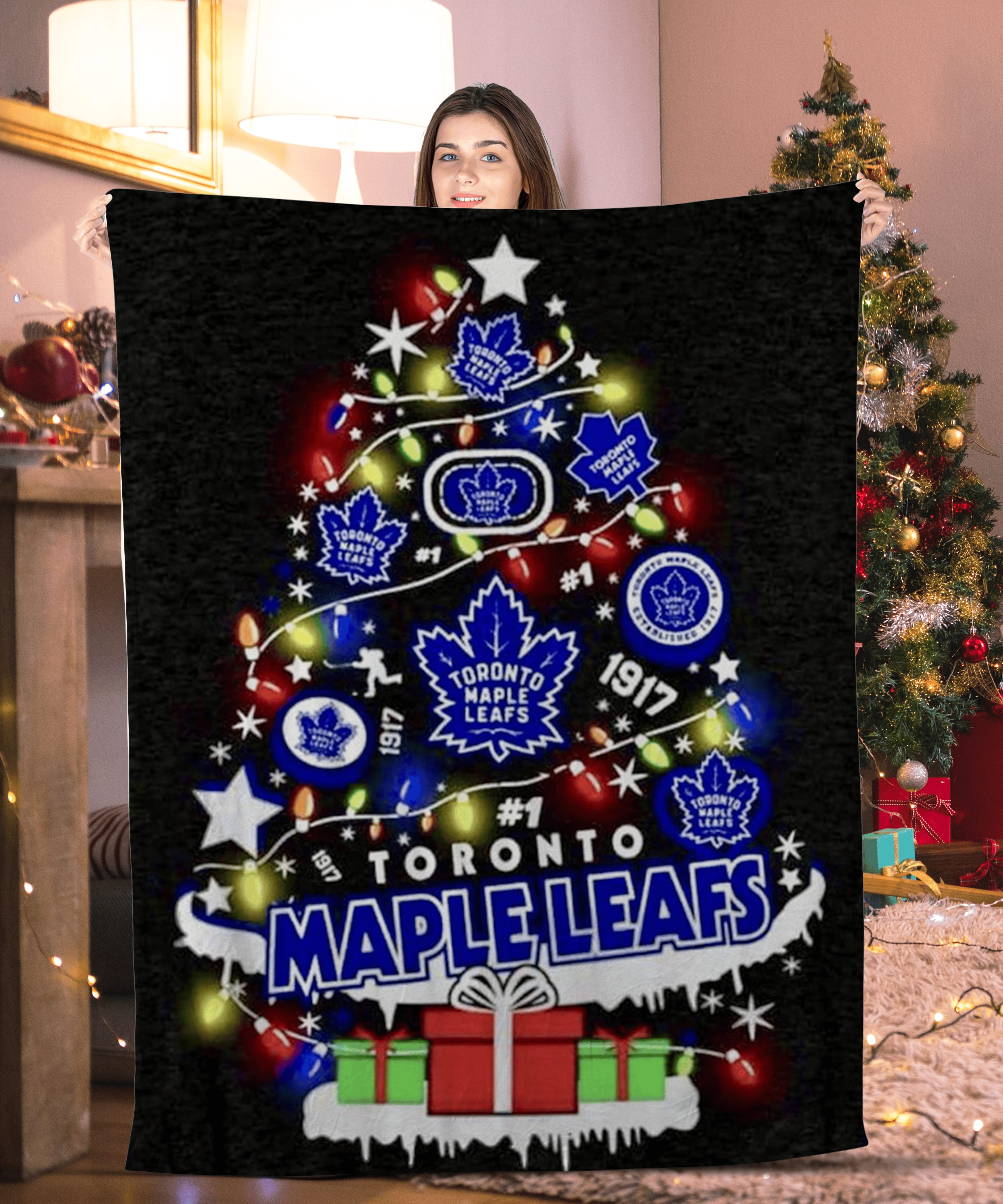 Christmas Tree Toronto Maple Leafs Blanket