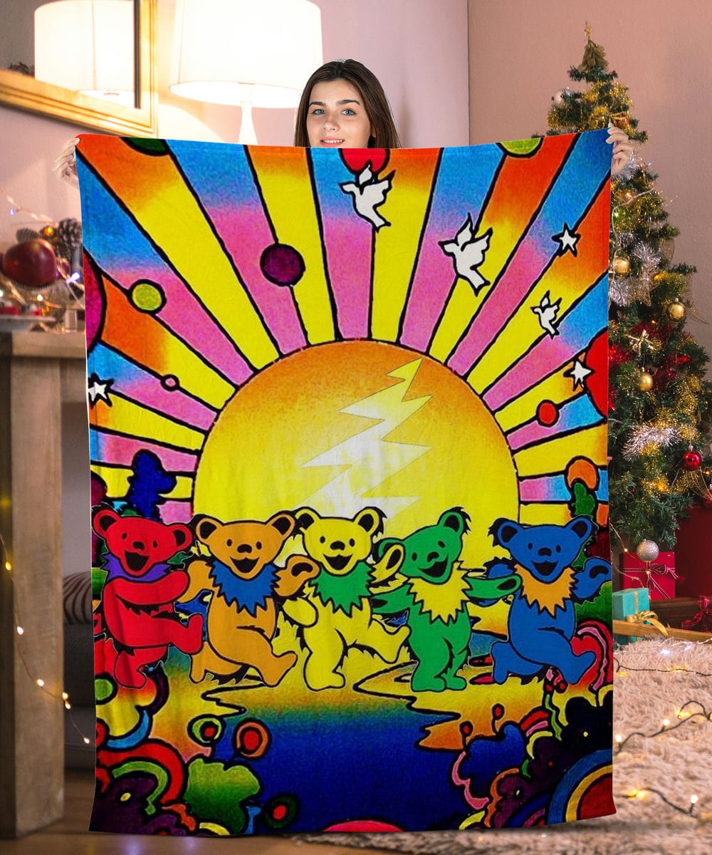 Colorful Dancing Bears Grateful Dead Blanket