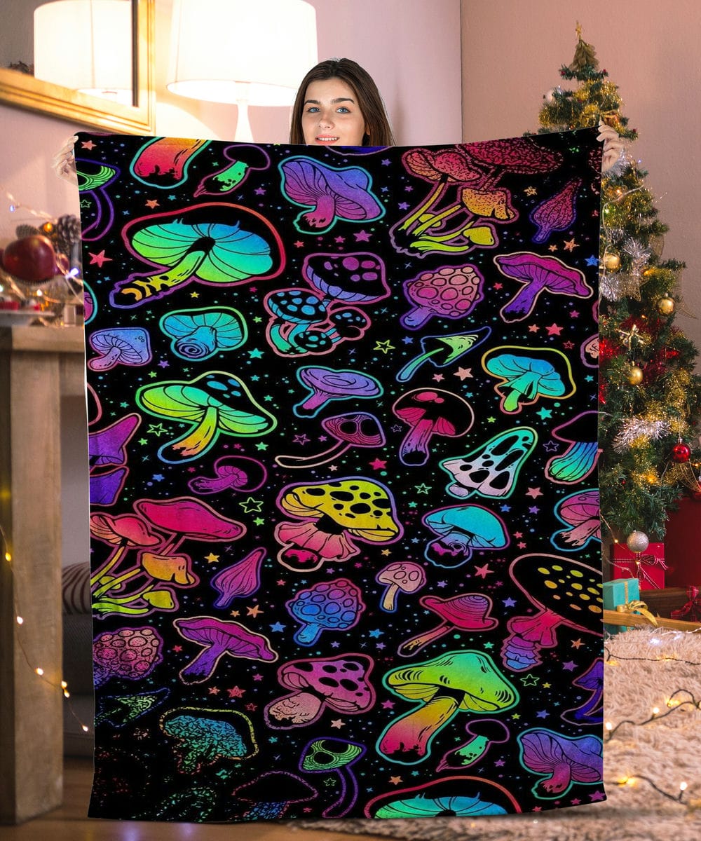 Colorful Neon Mushroom Mushroom Blanket