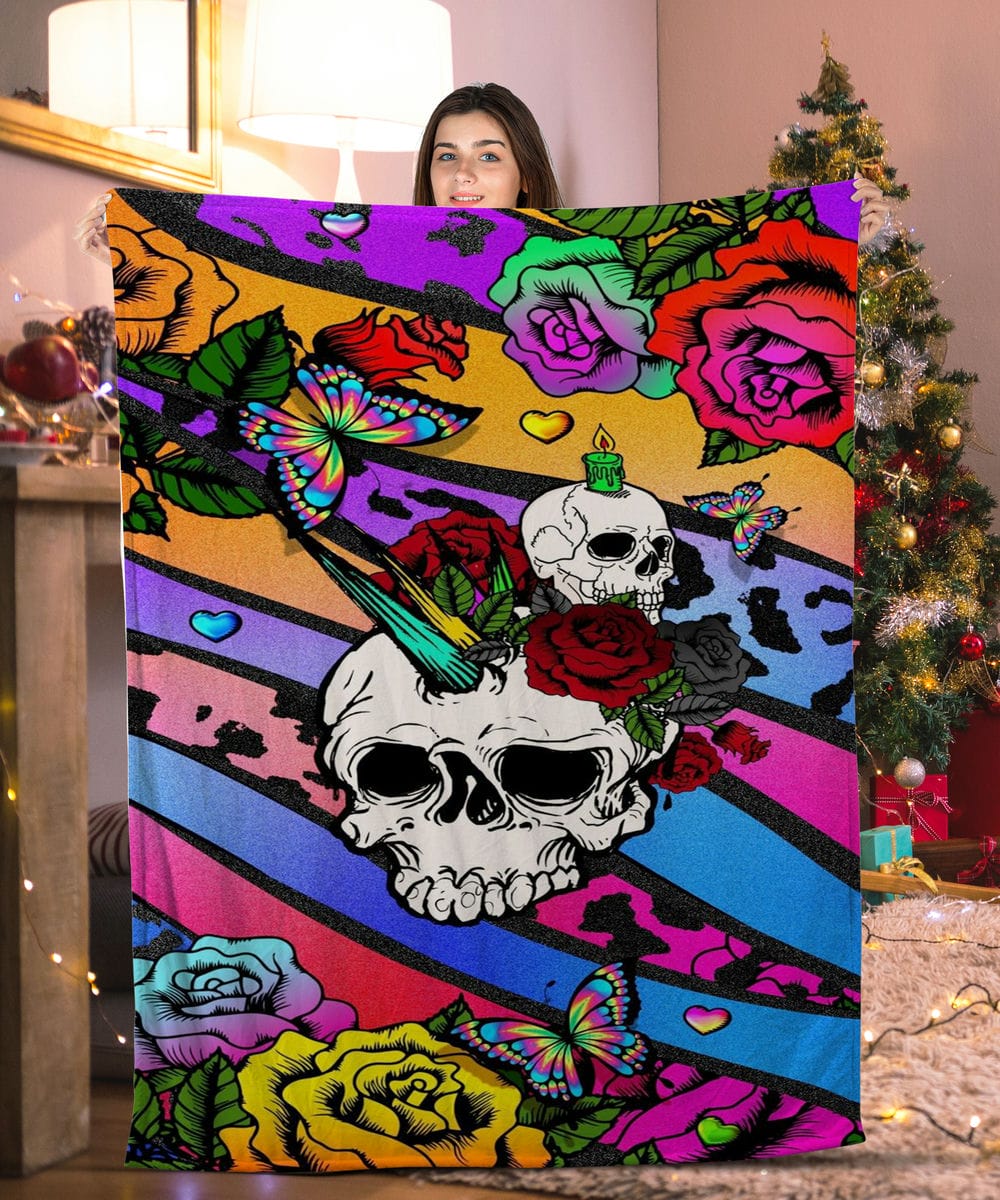 Colorful Skulls Skull Blanket