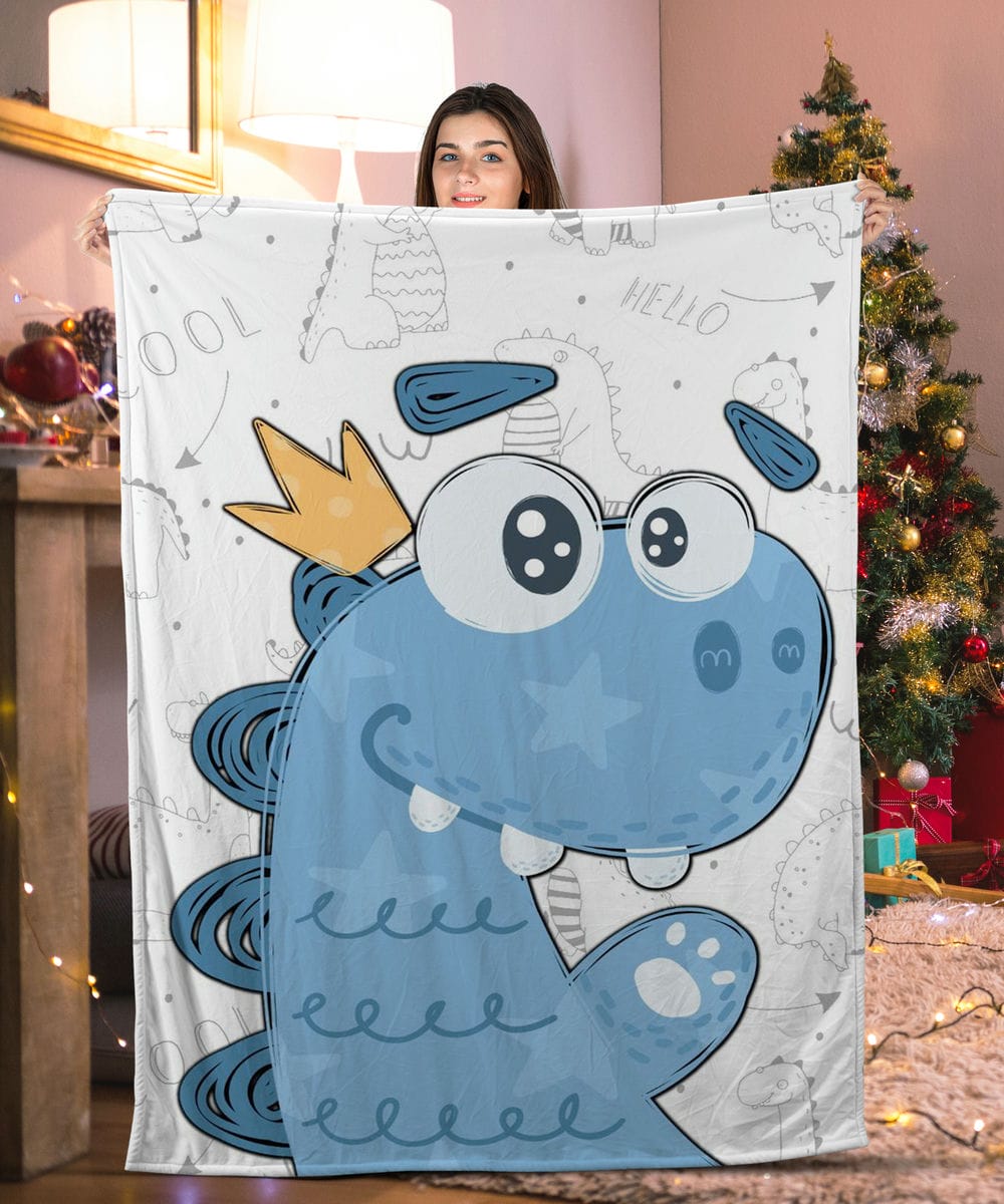 Crown Blue Dinosaur Dinosaur Blanket