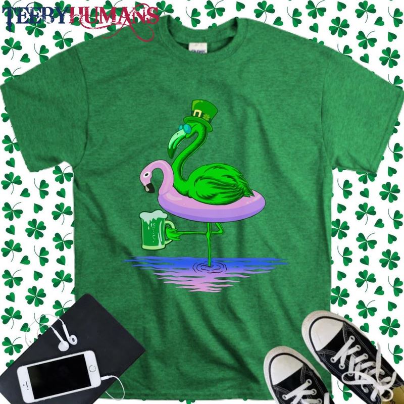 Cute Irish Green Flamingo Saint Patricks Day Shirt Pub Beer Drinking Unisex Hoodie