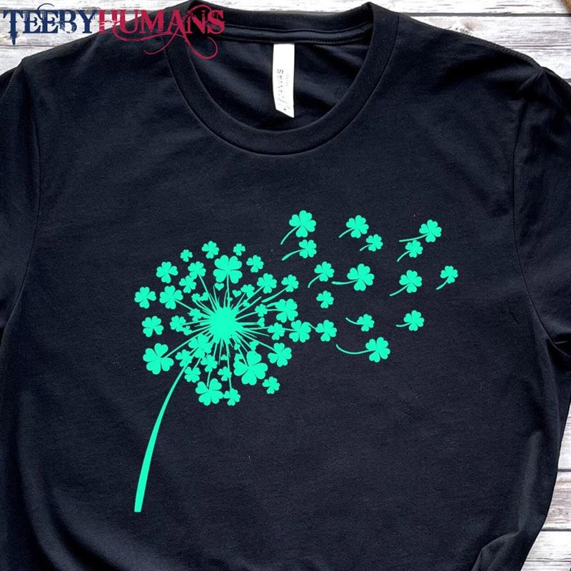 Dandelion St Patrick T-Shirt Irish Day Shirt Shamrock Clovers Flying Classic Unisex