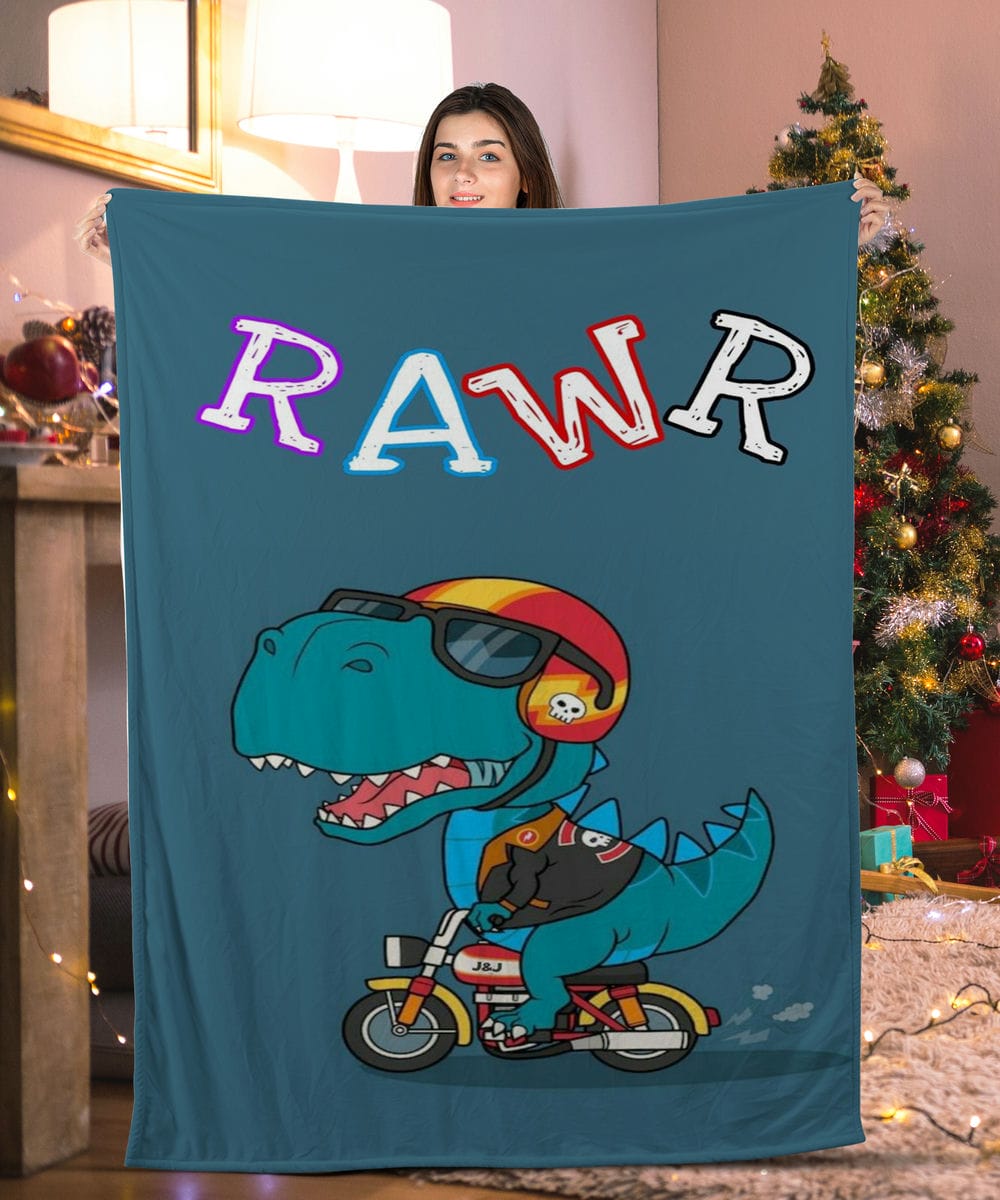 Dinosaur Rides Motobike Dinosaur Blanket