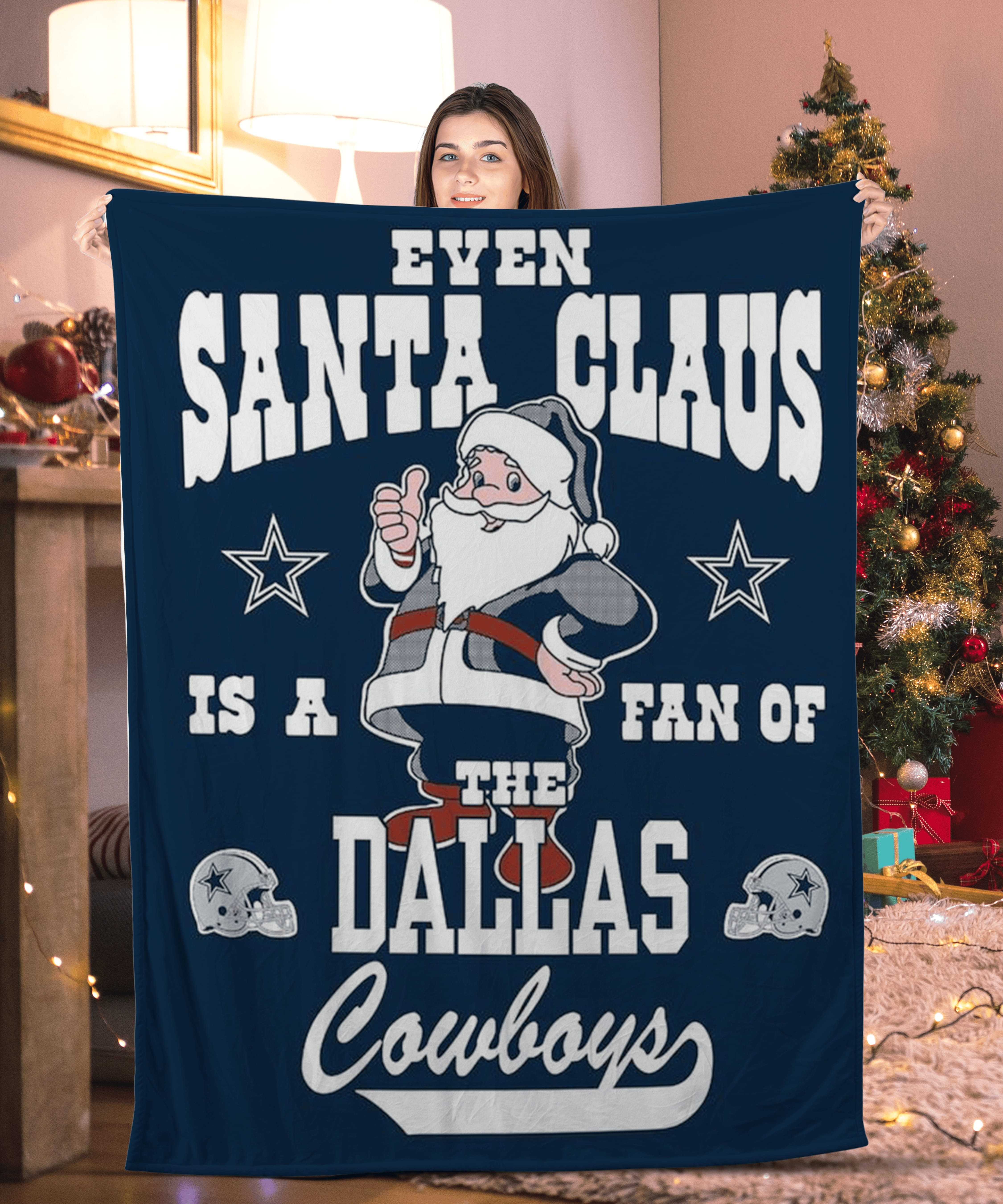 Even Santa Claus Is A Fan Of The Dallas Cowboys Blanket