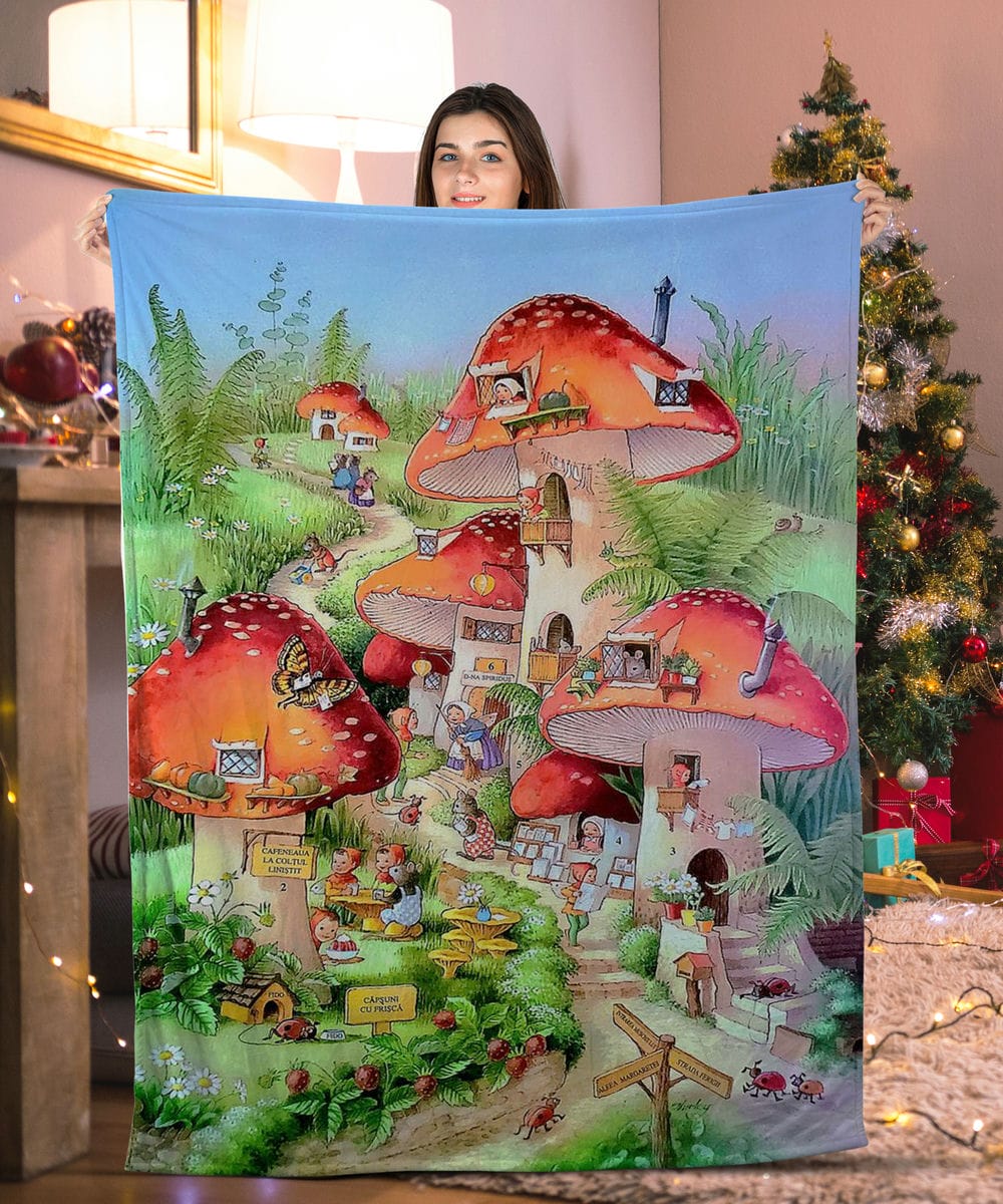 Fairy Mushroom Village Mushroom Blanket