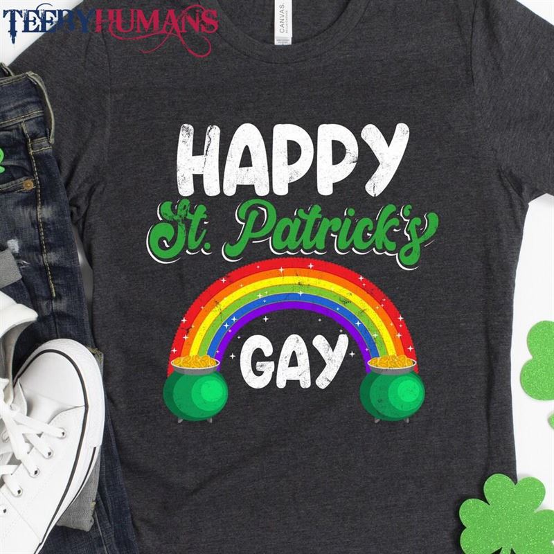 Funny Lgbtq Happy St Patrick’s Gay Pun Shirt Rainbow Gold Tshirt T-Shirt Unisex