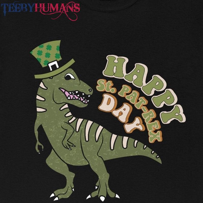 Happy Dino St Patrick’s Day T-Shirt T Rex Funny Punny Green Parade Pub Crawl Shirt Lucky Irish Unisex Hoodie