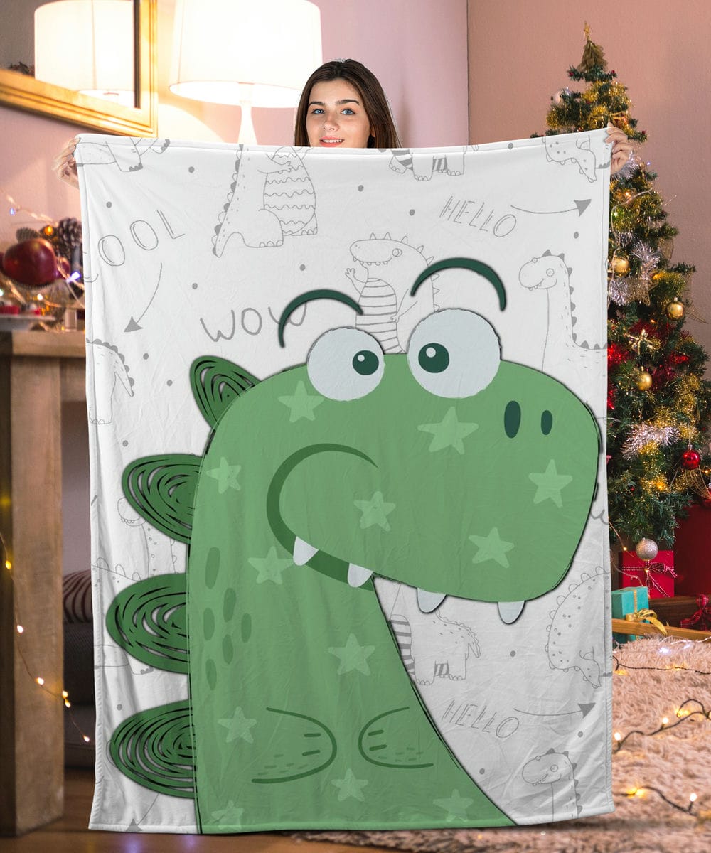 Happy Green Dinosaur Dinosaur Blanket