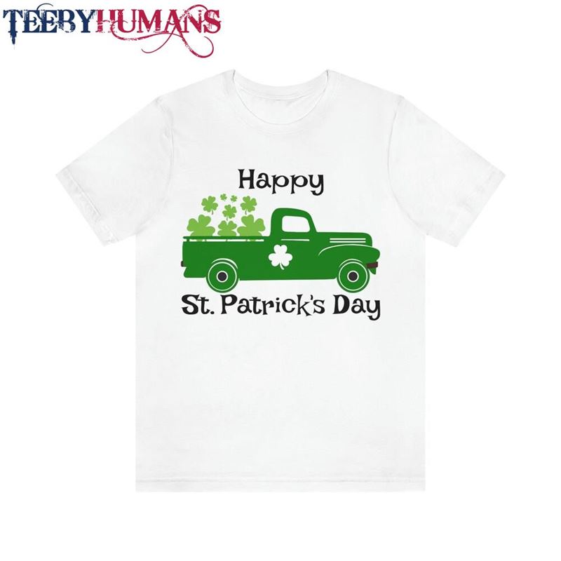 Happy St Patrick’s Day Clover Truck Black Text Unisex Jersey Short Sleeve Tee Shirt Classic