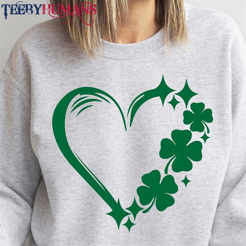 Heart Sweatshirt Four Leaf Clover Shirt St Patricks Day Tee Hoodie