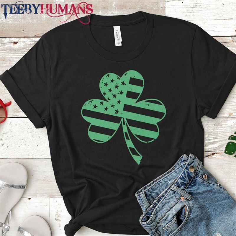 Irish American Flag Vintage Shamrock St Patricks Day T-Shirt Hoodie Sweatshirt