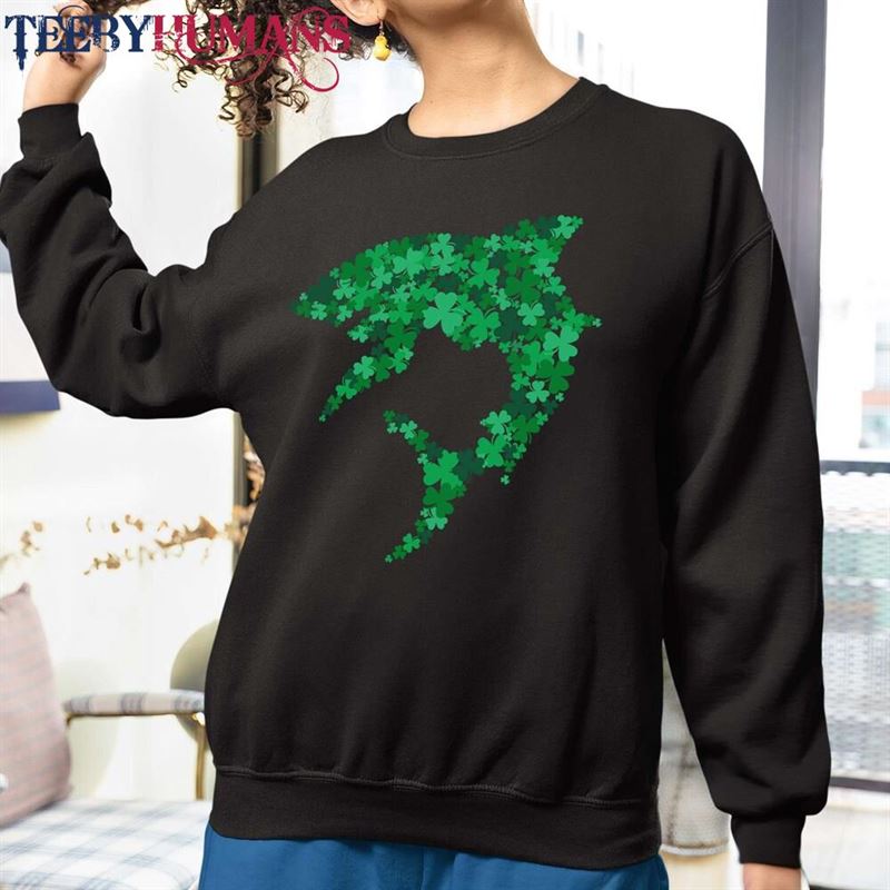 Kids Shark Shamrock Lucky St Patricks Sweatshirt Green Clover Shirt Patrick Unisex