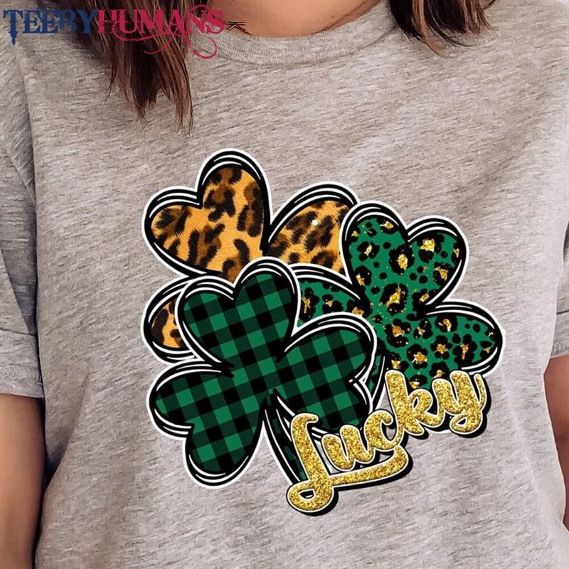 Leopard Lucky Shamrock Shirt St Patricks Day T-Shirt Sweatshirt