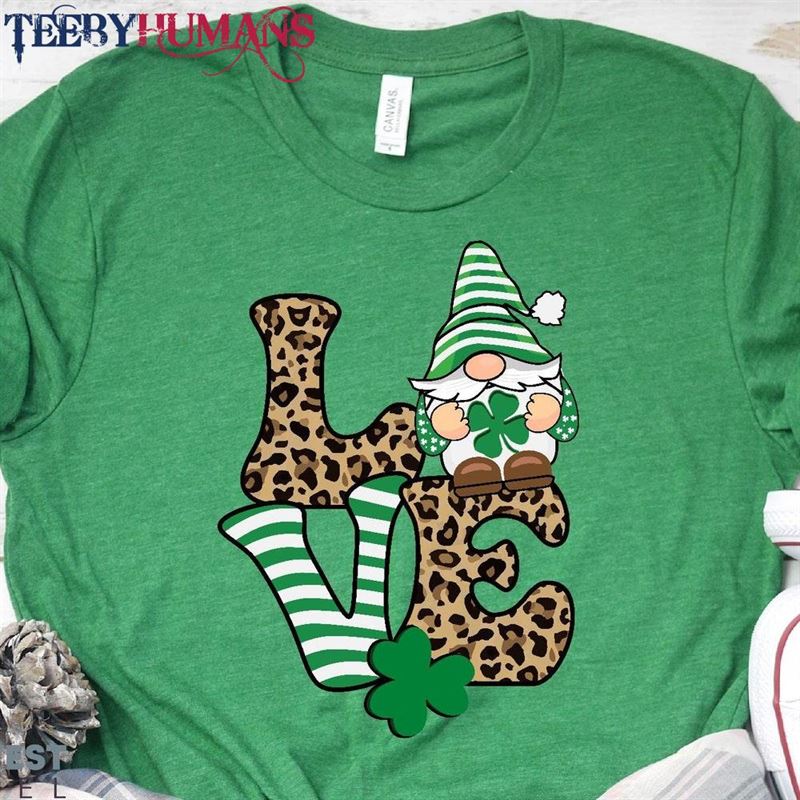 Leopard Print Love Shirt Gnomes St Patrick Day Lucky Shamrock Classic Hoodie