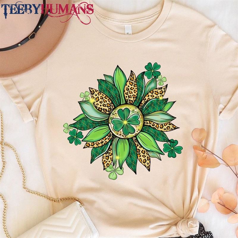 Leopard Print Sunflower St Patricks Day Shirt For Women Womens T-Shirt Sweatshirt Unisex