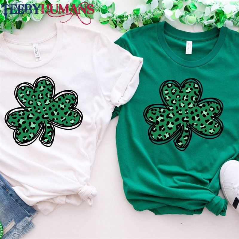 Leopard Shamrock Shirt St Patricks Day Irish Gifts Sweatshirt Unisex