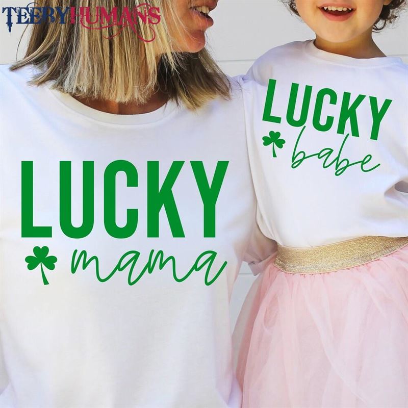 Lucky Mama Babe Mommy And Me St Patrick’s Day T-Shirts Bodysuits For Baby Toddler Youth Girls Adults Matching Outfits T-Shirt Sweatshirt