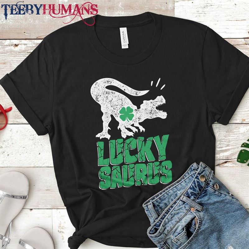 Luckysaurus Dinosaur Shamrock St Patricks Day Boys Men T Rex T-Shirt Classic Unisex