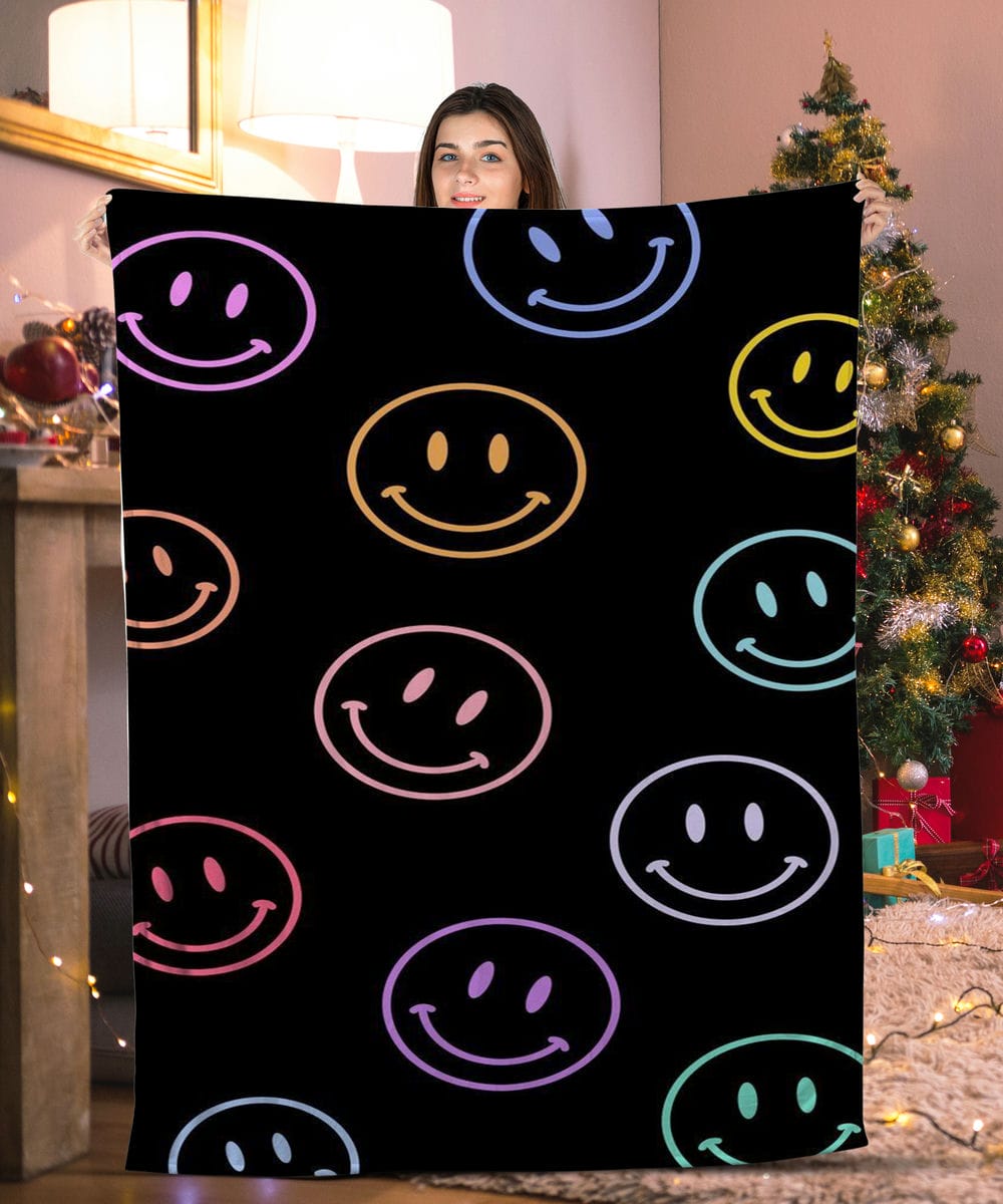 Neon Color Smiley Face Blanket