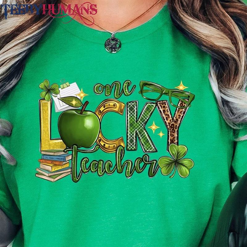 One Lucky Teacher Shirt St Patricks Day Leopard Shamrock Hoodie Sweatshirt