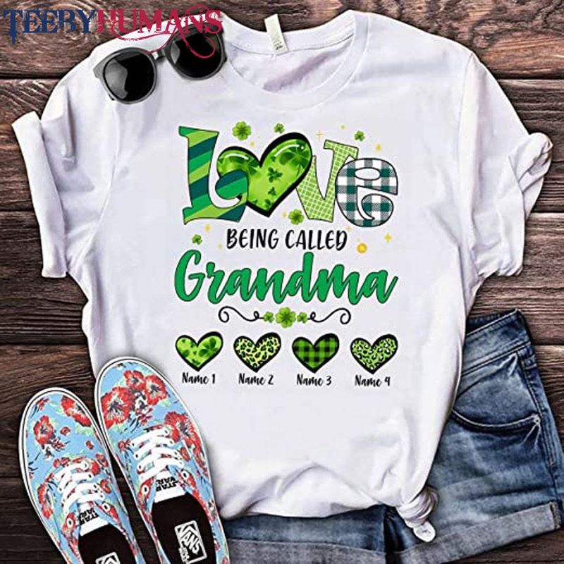 Personalized Love Being Call Grandma St Patricks Day Shirt Heart Shamrocks Custom Lucky Charm Classic Unisex