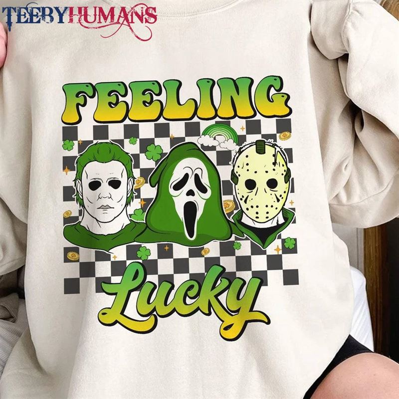 Retro Horror Movie St Patricks Day Shirt Felling Lucky Vibes Unisex Classic