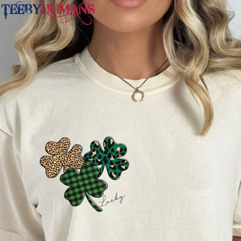 Shamrock Leopard Rainbow St Patrick’s Day T-Shirt Vintage Patricks Shirt Cute Paddys Tee Gift For Bff Unisex Hoodie