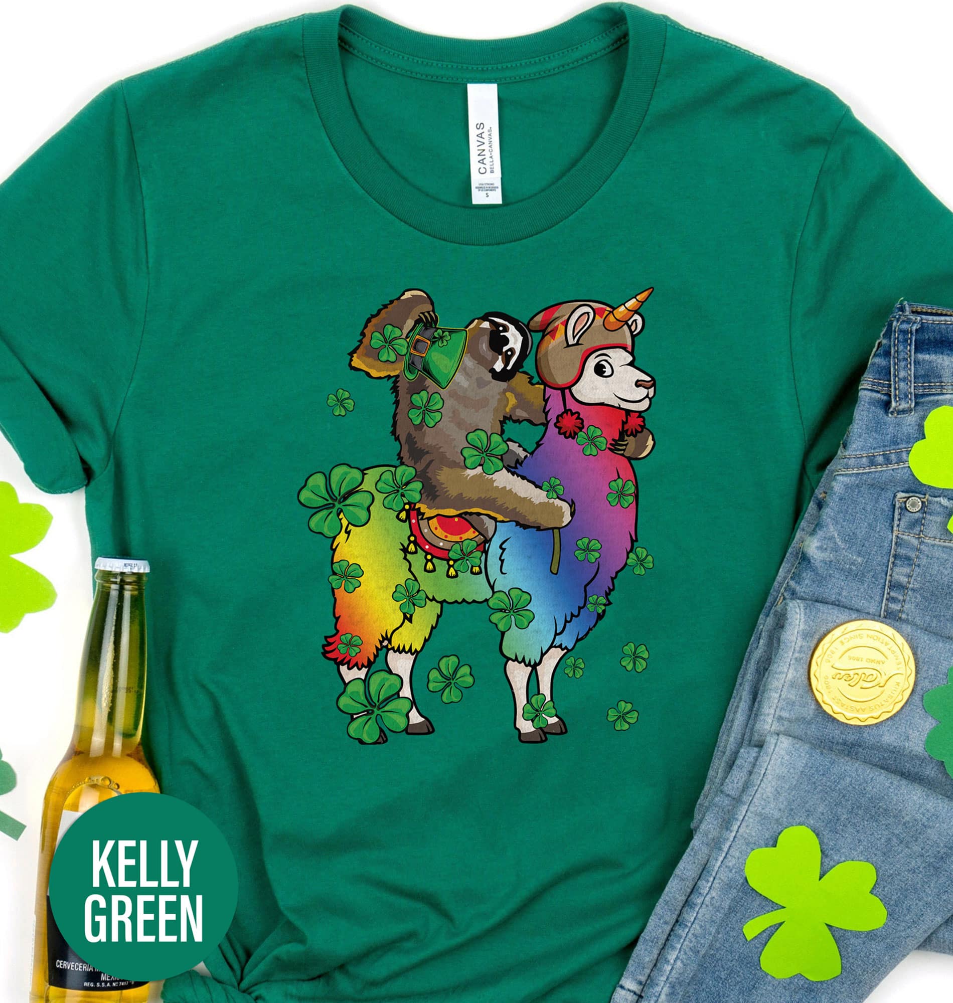 Sloth Riding his lucky Llama St. Patrick’s Day T shirt