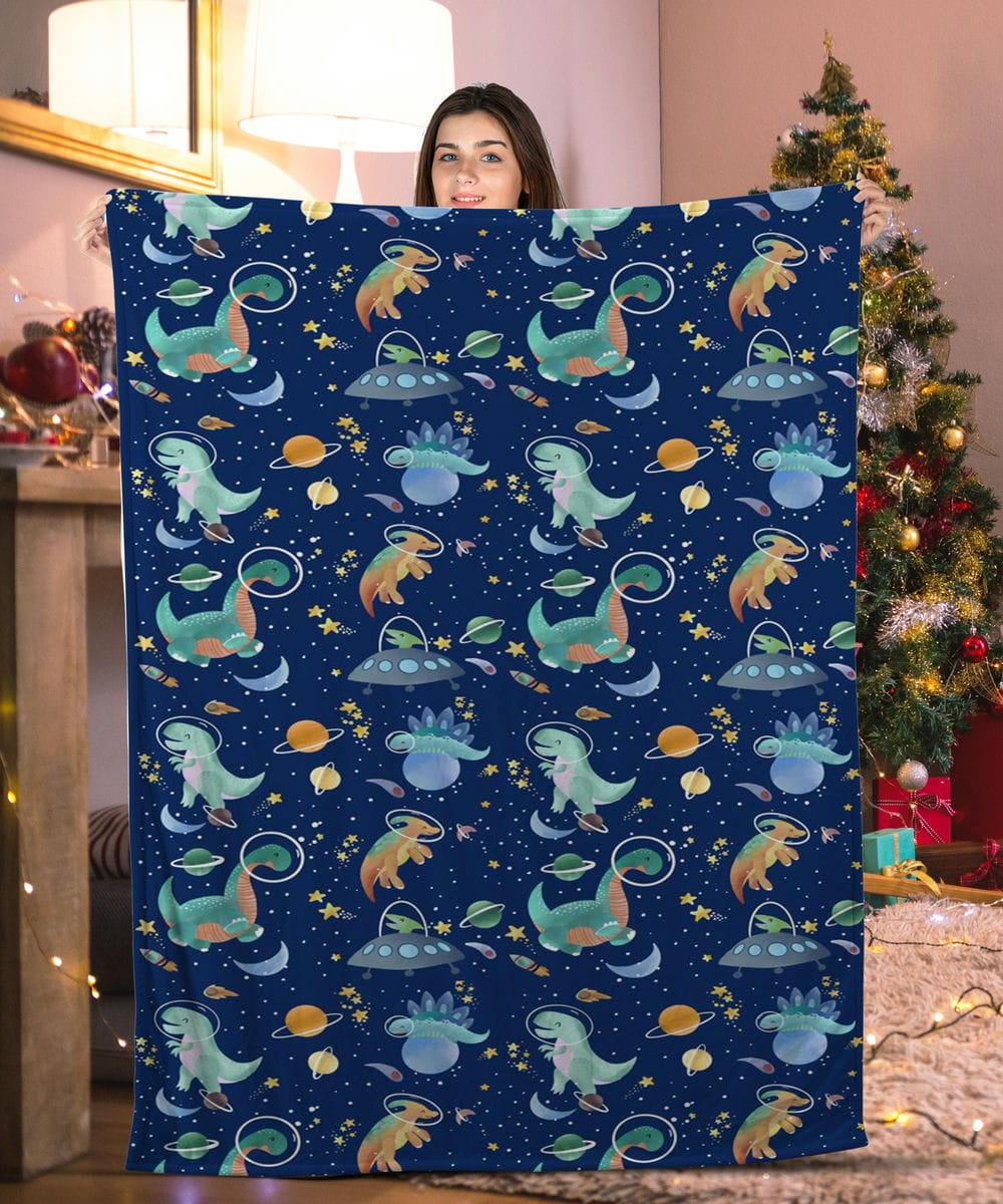 Space Dinosaur In Blue Dinosaur Blanket