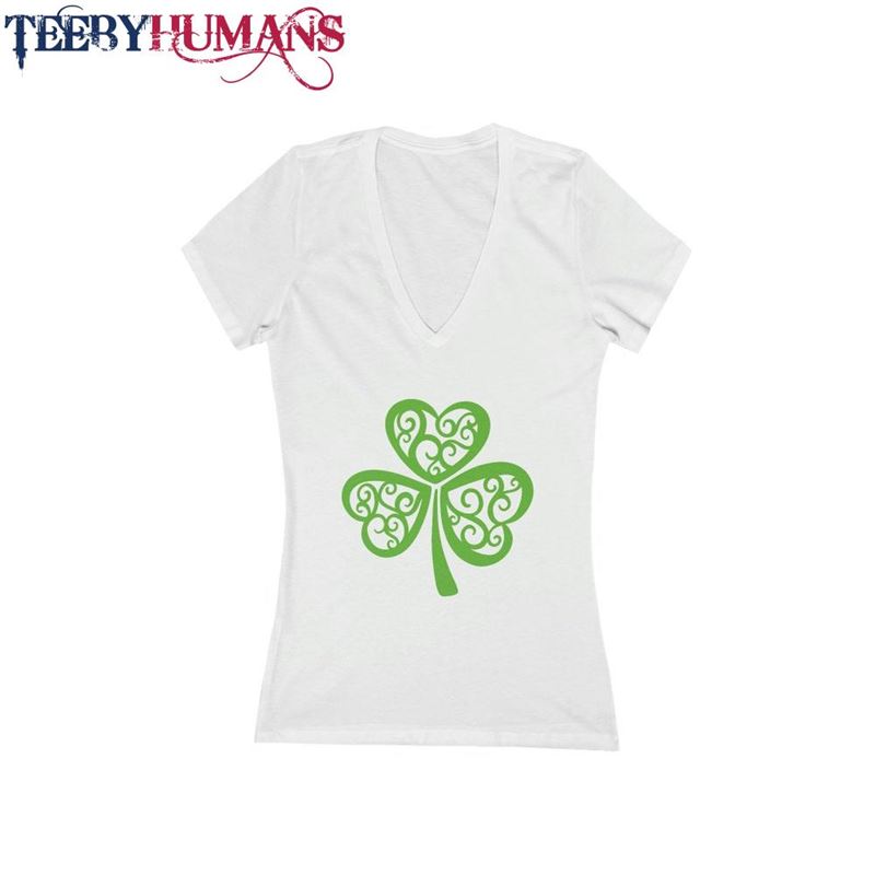 St Patrick’s Day Clover Women Jersey Short Sleeve Deep V T-Shirt Sweatshirt