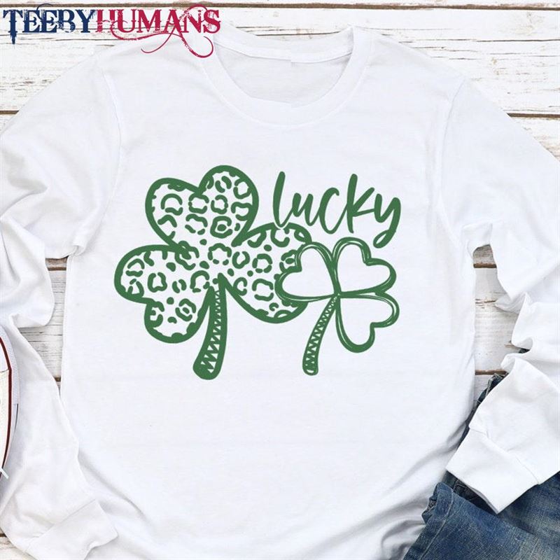 St Patrick’s Day Double Lucky Leopard Print Clover Shamrock Irish Adult Kids Toddler Tee Long Or Short Sleeve Shirt Hoodie Unisex